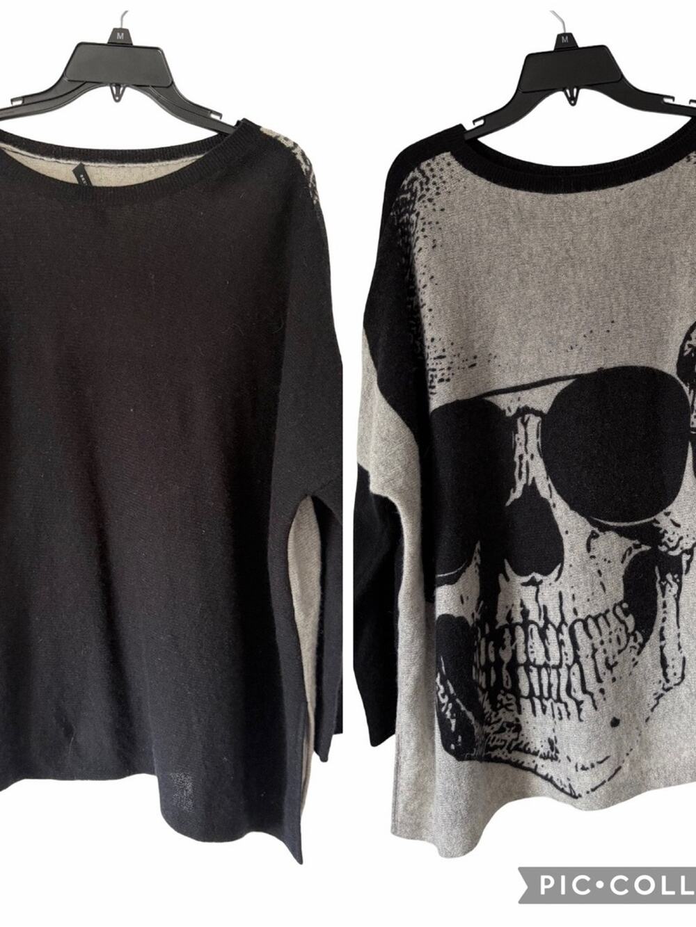 Skull Cashmere Black Gray Skull Print Women’s Sweater size small oversized fit